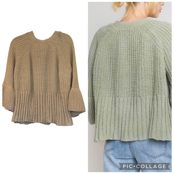 POL Chenille Beige Tie Neck Bell Sleeve Oversized Sweater Size Large - Picture 3 of 10